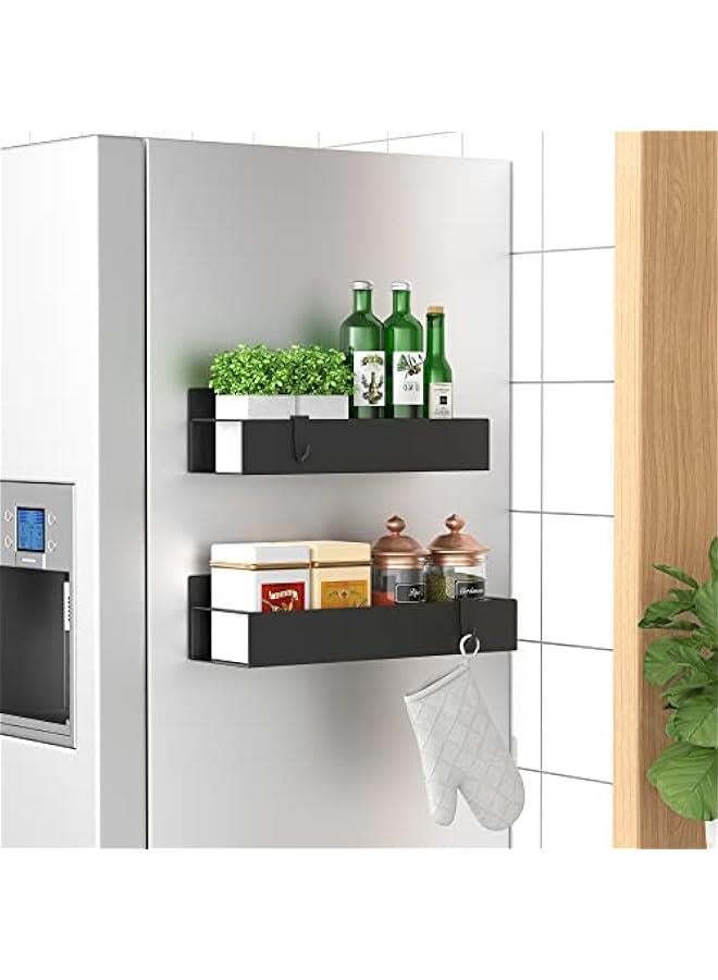 2 Pack Magnetic Spice Storage Rack Organizer for Refrigerator and Oven, Black Fridge Organizers and Storage - Image 1