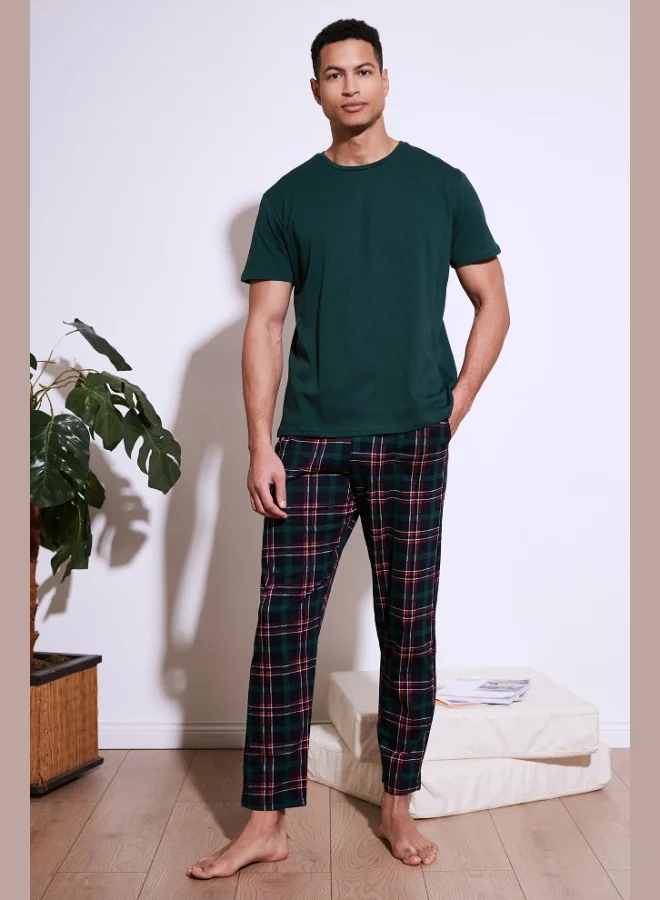 Buratti Plaid Cotton Regular Fit Short Sleeve Pajama Set Men's Pajama Set 6572006