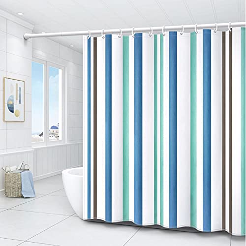 DEARARTBath Striped Blue Shower Curtain Liner for Bathroom, 60''W*72''L inch Thicken Fabric Shower Curtains with Grommet and Hooks, 100% Waterproof Easy Care Easy Clear - Image 1
