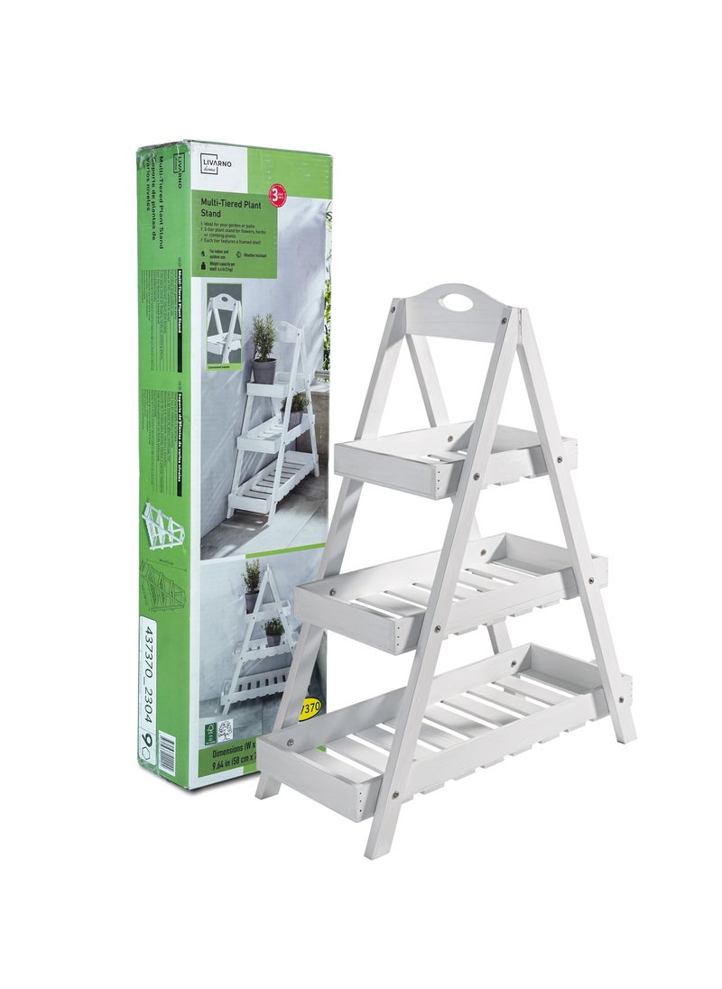 Livarno Livarno Multi Tiered Wooden Plant Stand , 3 Tier A Frame Foldable Ladder Shelf for Indoor and Outdoor Use , Stylish White Display Rack for Potted Plants, Flowers, Herbs, or Décor , Space Saving Vertical Organizer for Garden, Patio, Balcony, or Home , Easy to Assemble, Lightweight & Durable 