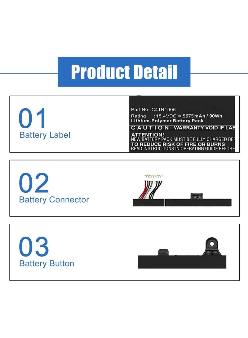 Terabyte بطارية C41N1906-1 متوافقة مع ASUS FA506IV FA566IV FX506 FX566IV FX766IU TUF Gaming A15 FA506IV-AL991T (كابل طويل) 15.4V 90Wh/5675mAh - Image 3