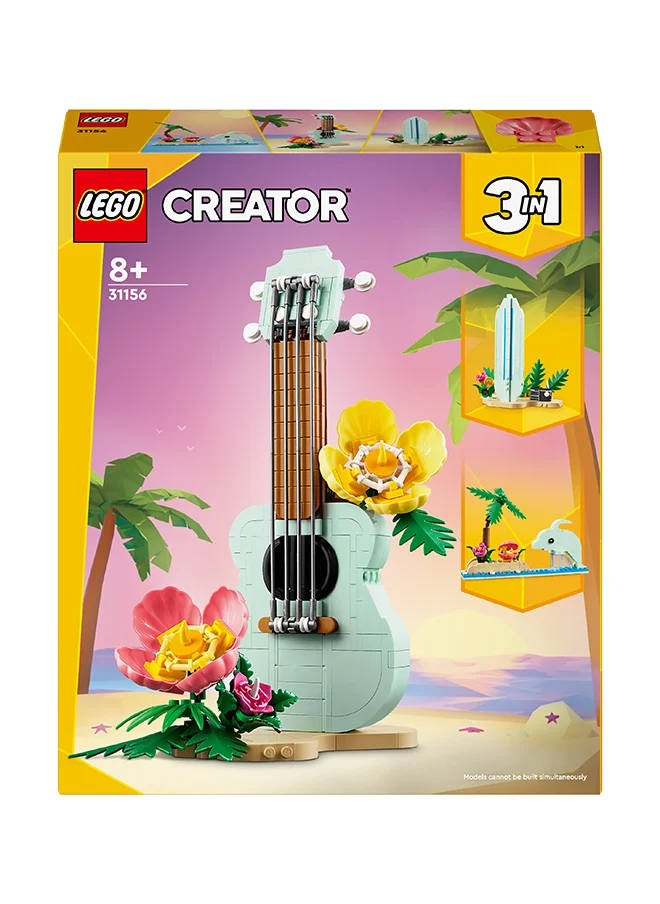 ليغو 31156 Creator 3In1 Tropical Ukulele Instrument Toy To Small Surfboard To Dolphin Model, Building Set For Kids, Beach-Themed Birthday Gift Idea For Girls And Boys Aged 8 And Over (387 Pieces)