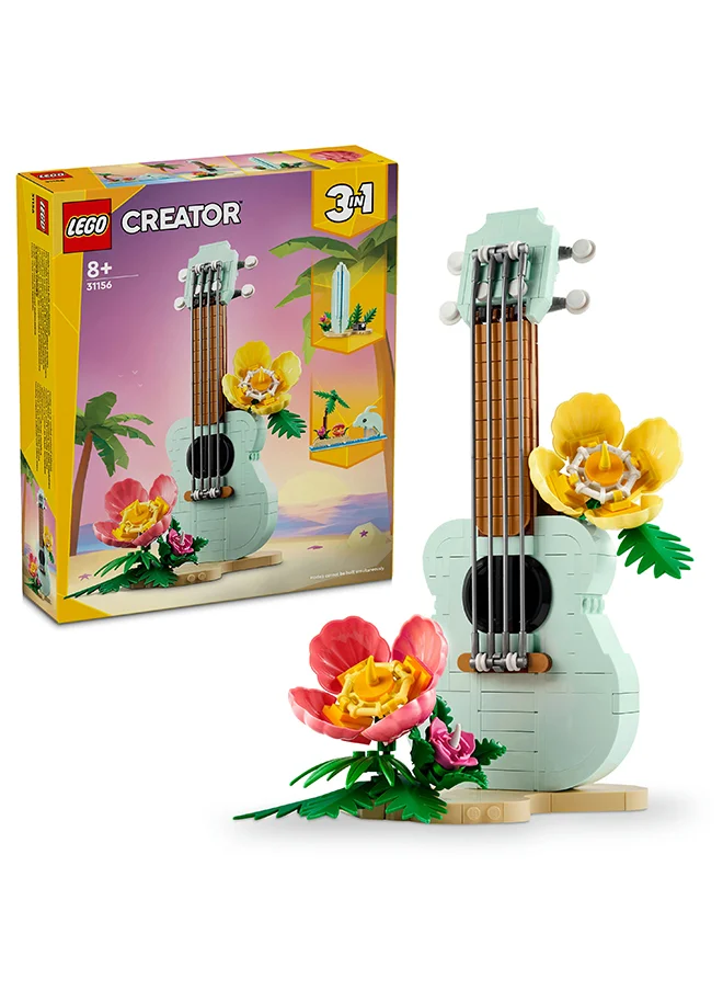 ليغو 31156 Creator 3In1 Tropical Ukulele Instrument Toy To Small Surfboard To Dolphin Model, Building Set For Kids, Beach-Themed Birthday Gift Idea For Girls And Boys Aged 8 And Over (387 Pieces)