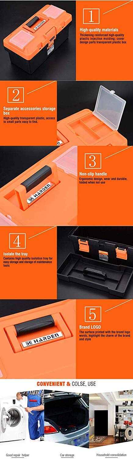 Harden Professional Reinforced Plastic Moulding Tool Box with Transparent Accessories Storage Box and Isolation Tray (35.5 X 18 X 18.5 cm) - 520301 - Image 5