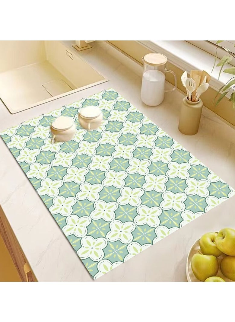 LESTER LESTER Kitchen Drying Mat, Water Absorbant Super Absorbent Kitchen dryer Mat, Quick Drying Bathroom Carpet, Non-slip Entrance Doormat Diatom Leather Skin Floor Mats Home Decor Set Rectangle Shape Green Pattern Design Green Color 50x80cm  - Image 1