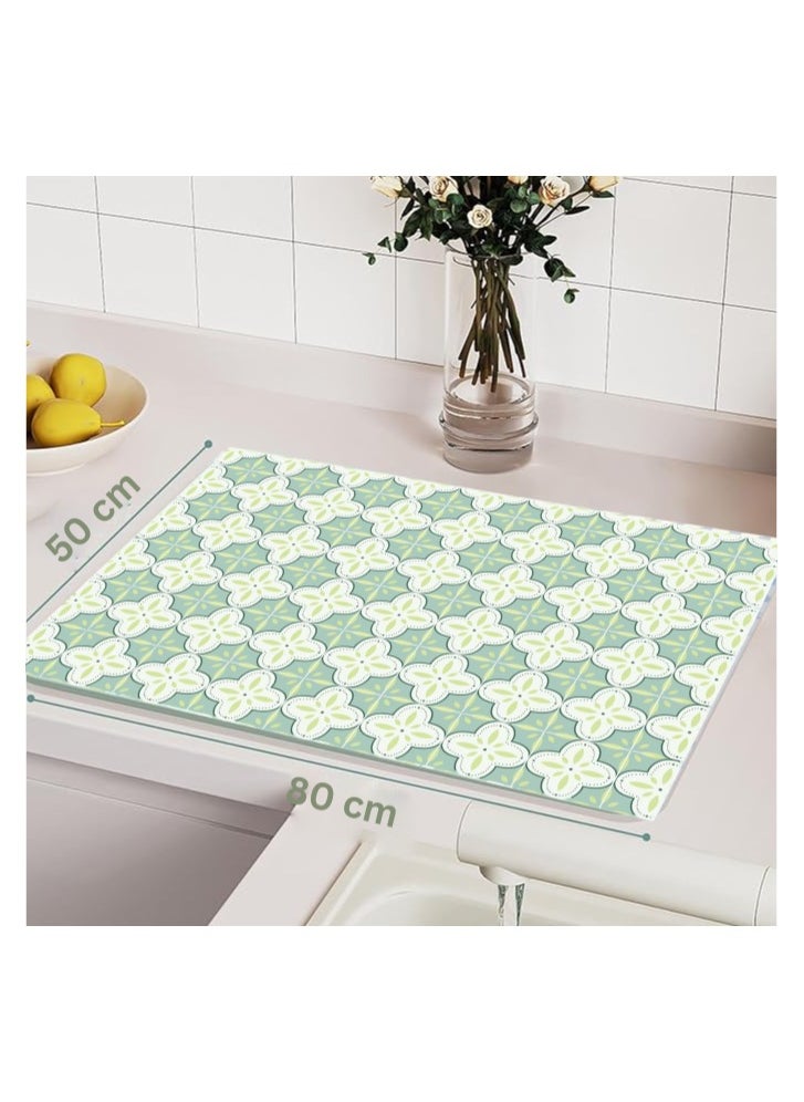 LESTER LESTER Kitchen Drying Mat, Water Absorbant Super Absorbent Kitchen dryer Mat, Quick Drying Bathroom Carpet, Non-slip Entrance Doormat Diatom Leather Skin Floor Mats Home Decor Set Rectangle Shape Green Pattern Design Green Color 50x80cm  - Image 2