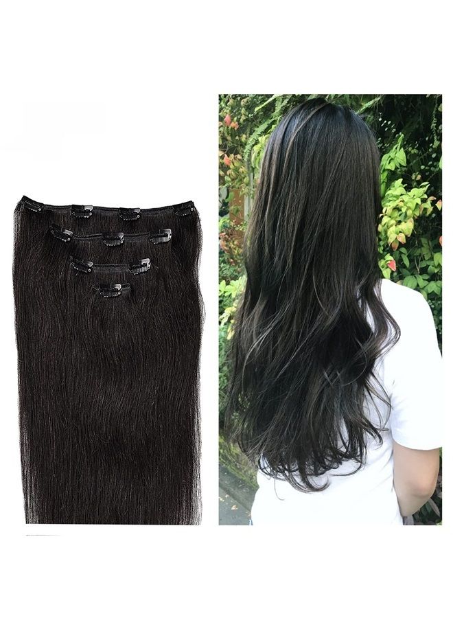 Winsky 20" Clip in Hair Extensions Remy Human Hair for Women - Silky Straight Long Human Hair Clip on Extensions 75grams 4pieces Natural Black #1B Color