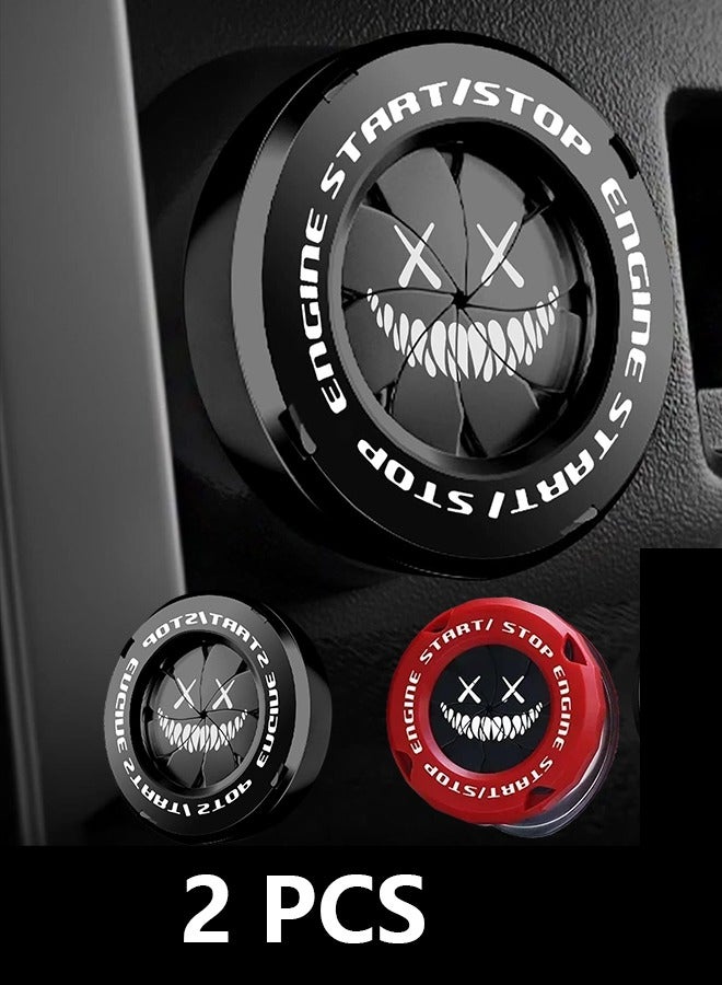 2 Pieces Turn Push Start Button Covers with Smiling Devil Design, Auto Accessories Engine Start Stop Button Covers, Motorcycle Ignition Key Switch Covers (Black and Red) - Image 1