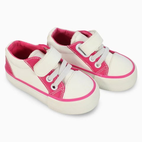 Girls Leather Sneakers – White & Fuchsia