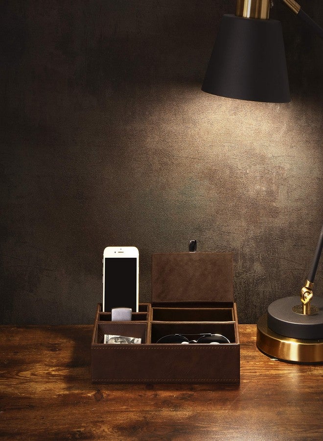 BEWISHOME Mens Valet Tray for men, Nightstand Organizer, Dresser Organizer, Catch All for Mens AccessoriesFaux Leather,Brown SSH06Z - Image 3