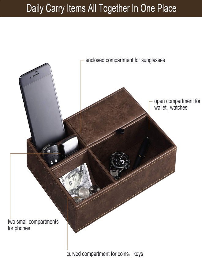 BEWISHOME Mens Valet Tray for men, Nightstand Organizer, Dresser Organizer, Catch All for Mens AccessoriesFaux Leather,Brown SSH06Z - Image 4