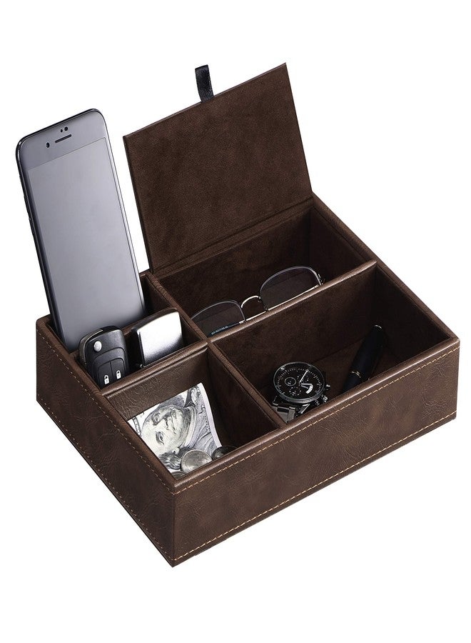 BEWISHOME Mens Valet Tray for men, Nightstand Organizer, Dresser Organizer, Catch All for Mens AccessoriesFaux Leather,Brown SSH06Z - Image 1