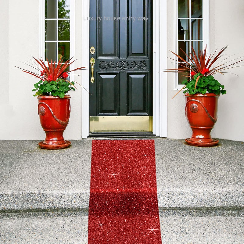 Tatuo Tatuo Carpet Runner Runway Rug 55 GSM Thickness with Carpet Tape for Prom Wedding Party Outdoor Indoor Hallway Rug(2.46 x 16.4 Feet Glitter Red)  - Image 4