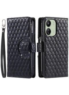 erorex Case For Xiaomi Redmi 13C 4G/5G Glitter Lattice Zipper Wallet Leather Phone Case  - Image 1