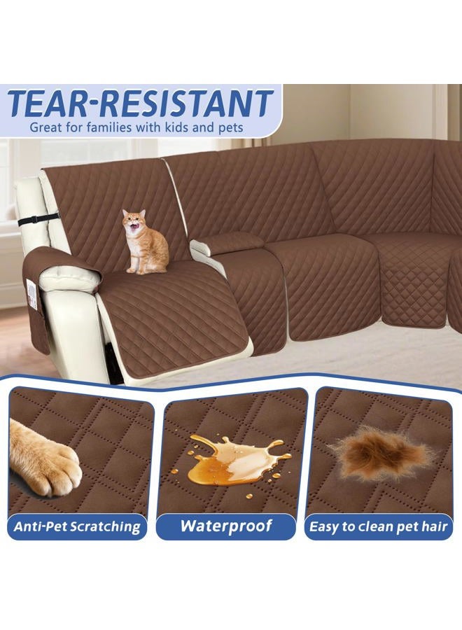 Arfntevss Recliner Sectional Couch Covers 1OO% Waterproof L Shape Sofa Cover for Reclining L Shaped Sectional Slipcover Dog Washable Corner Non Slip Protector (5 Seater with 1 Console, Coffee) - Image 5