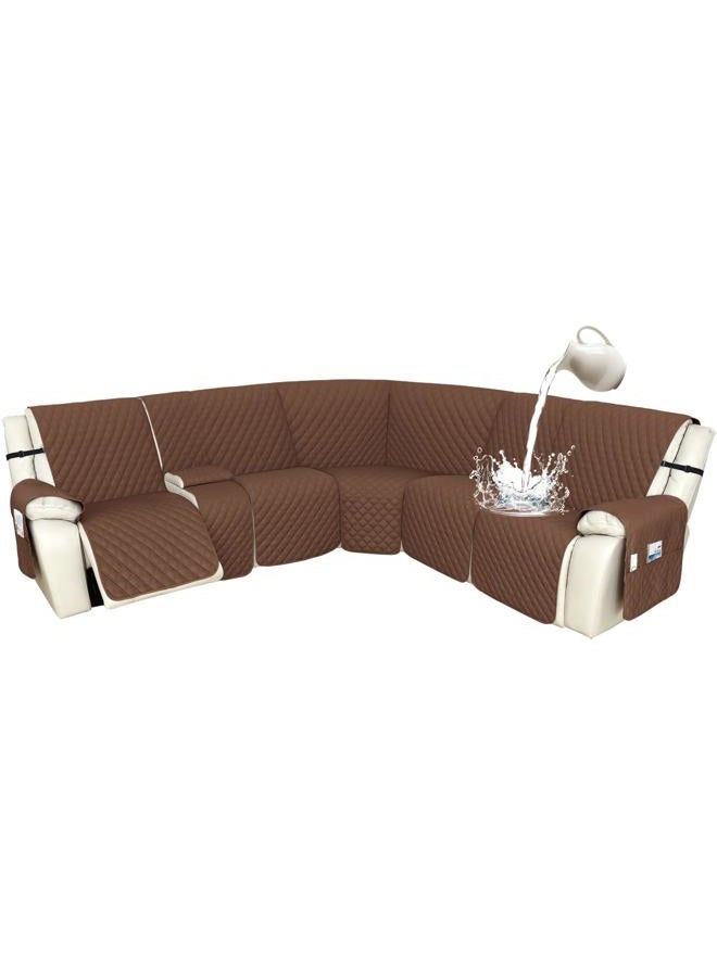 Arfntevss Recliner Sectional Couch Covers 1OO% Waterproof L Shape Sofa Cover for Reclining L Shaped Sectional Slipcover Dog Washable Corner Non Slip Protector (5 Seater with 1 Console, Coffee) - Image 1