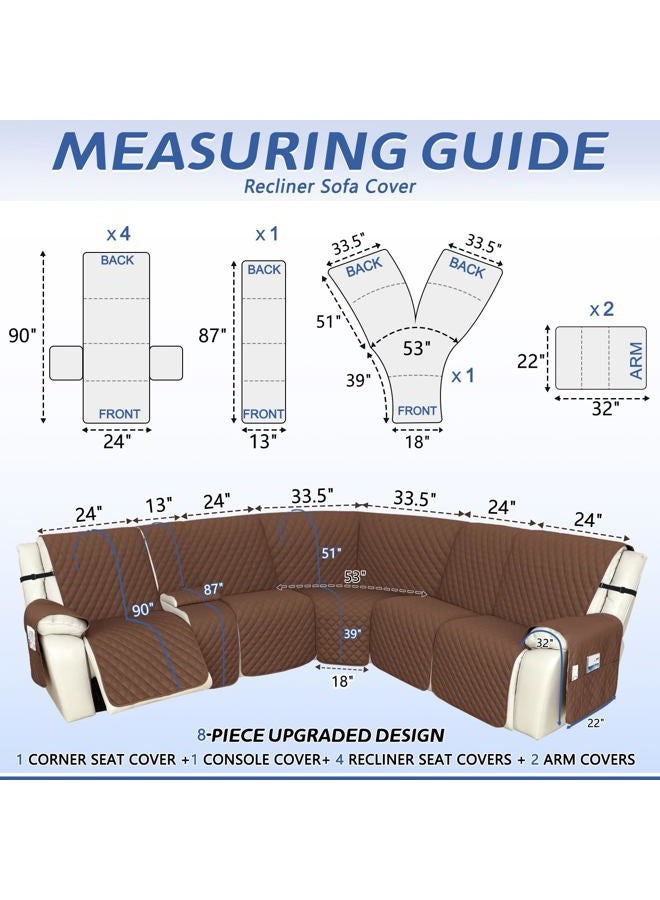 Arfntevss Recliner Sectional Couch Covers 1OO% Waterproof L Shape Sofa Cover for Reclining L Shaped Sectional Slipcover Dog Washable Corner Non Slip Protector (5 Seater with 1 Console, Coffee) - Image 2
