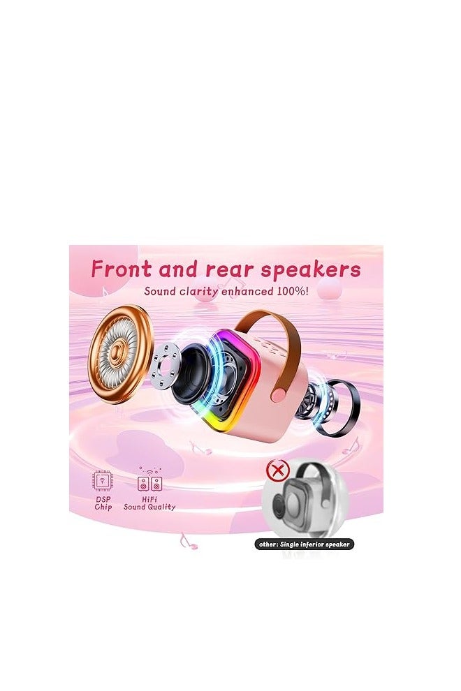 Mini Karaoke Machine for Kids Gifts Adults (Cute Little & Portable) Bluetooth Speaker with Wireless Microphone (Sound Loud) Birthday Gifts for Girls 3-12 Years Old Toddler Toys - Pink - Image 3