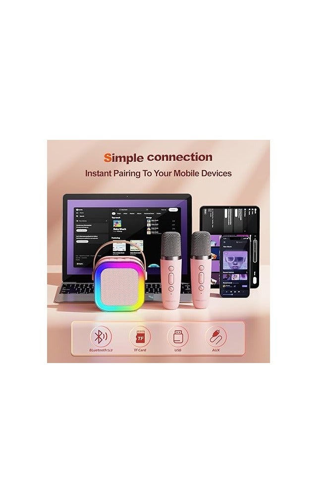 Mini Karaoke Machine for Kids Gifts Adults (Cute Little & Portable) Bluetooth Speaker with Wireless Microphone (Sound Loud) Birthday Gifts for Girls 3-12 Years Old Toddler Toys - Pink - Image 4