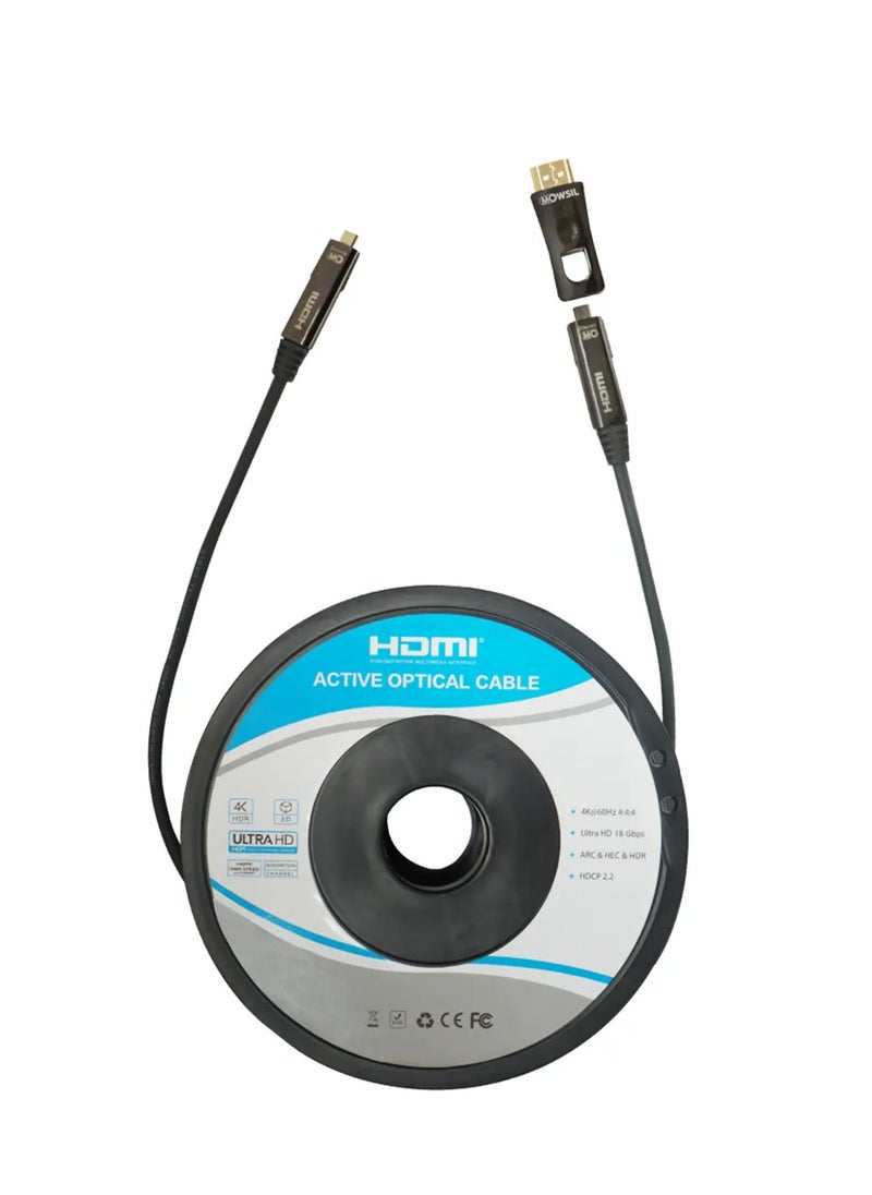 MOWSIL Active Optical AOC-Fiber HDMI 4K 60Hz 2.0 Cable DA Removable 70Mtr, Supported Resolution UHD 4K@60Hz Bandwidth upto 18 Gbps  - Image 1