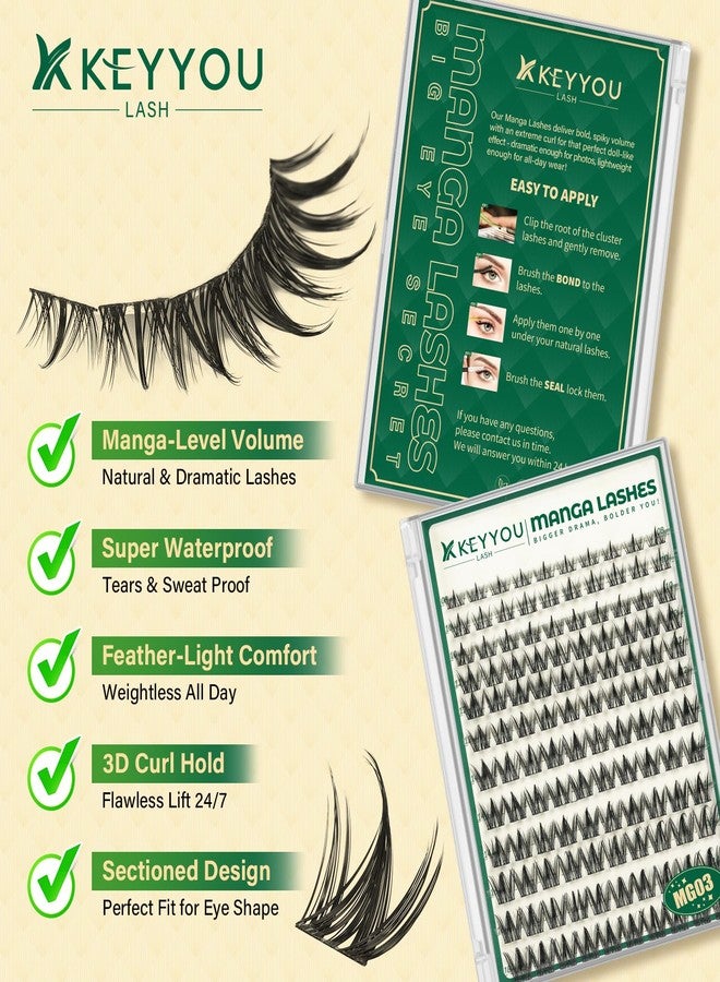 KEYYOULASH Manga Lash Clusters 8-18mm Fairy Eyelash Clusters Natural DIY Lash Extension Wispy with Soft Thin Band(MG03) - Image 4