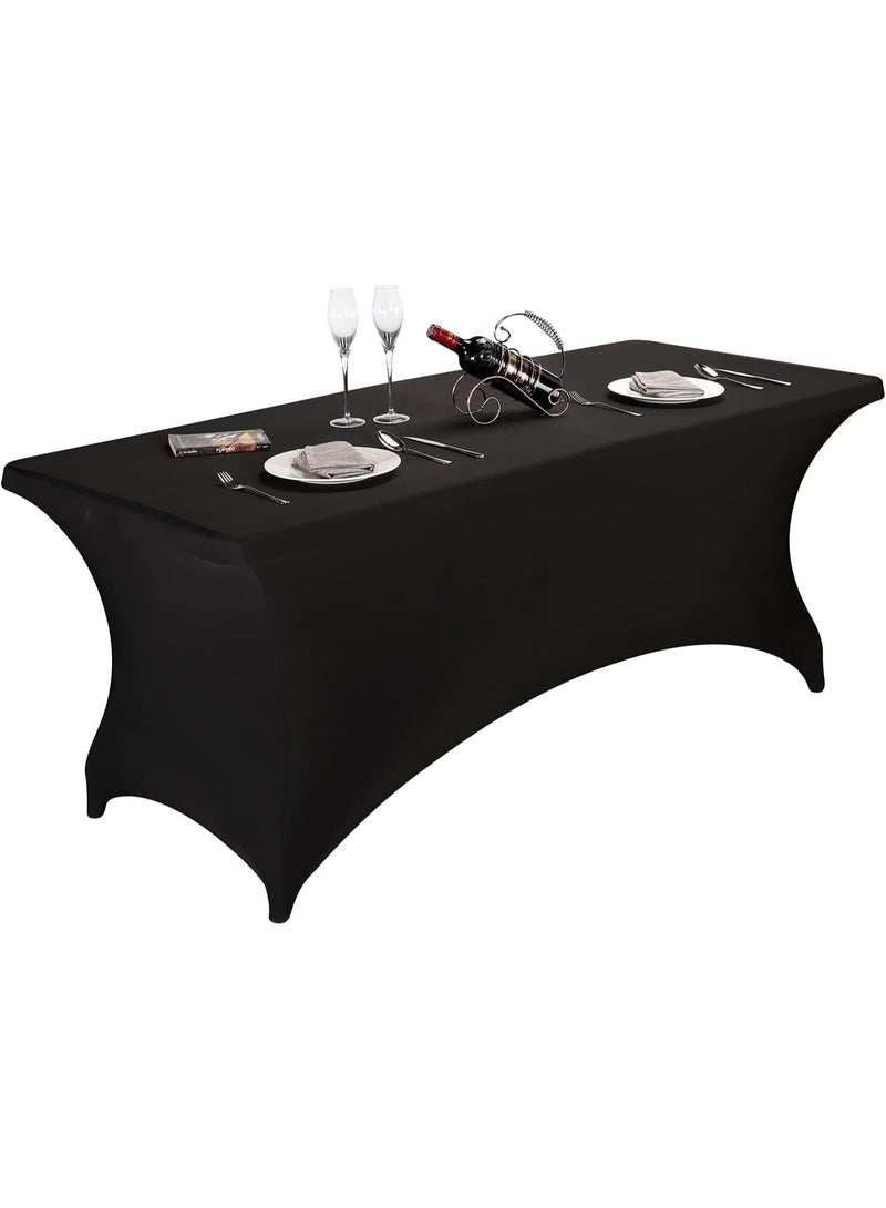 MOMENT [1.8M / 6FT] Spandex Tablecloth, 6FT Table Cover Rectangular Stretch Table Cloth Tight Fit Tablecloth for Parties, Trade Shows, Weddings and Events of All Kinds [Color : Black] - Image 1