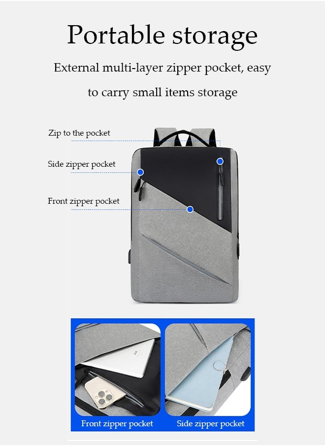 DUNISO - Large Capacity Dual-Shoulder Computer Bag, High-Density Scratch Resistant And Waterproof Fabric Laptop Backpack With USB Charging Port, Comfortable Shoulder Strap And Reflective Logo,Grey - Image 1