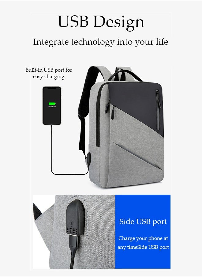 DUNISO - Large Capacity Dual-Shoulder Computer Bag, High-Density Scratch Resistant And Waterproof Fabric Laptop Backpack With USB Charging Port, Comfortable Shoulder Strap And Reflective Logo,Grey - Image 1