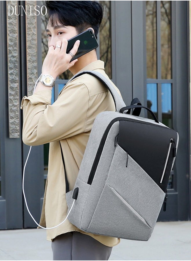 DUNISO - Large Capacity Dual-Shoulder Computer Bag, High-Density Scratch Resistant And Waterproof Fabric Laptop Backpack With USB Charging Port, Comfortable Shoulder Strap And Reflective Logo,Grey - Image 1