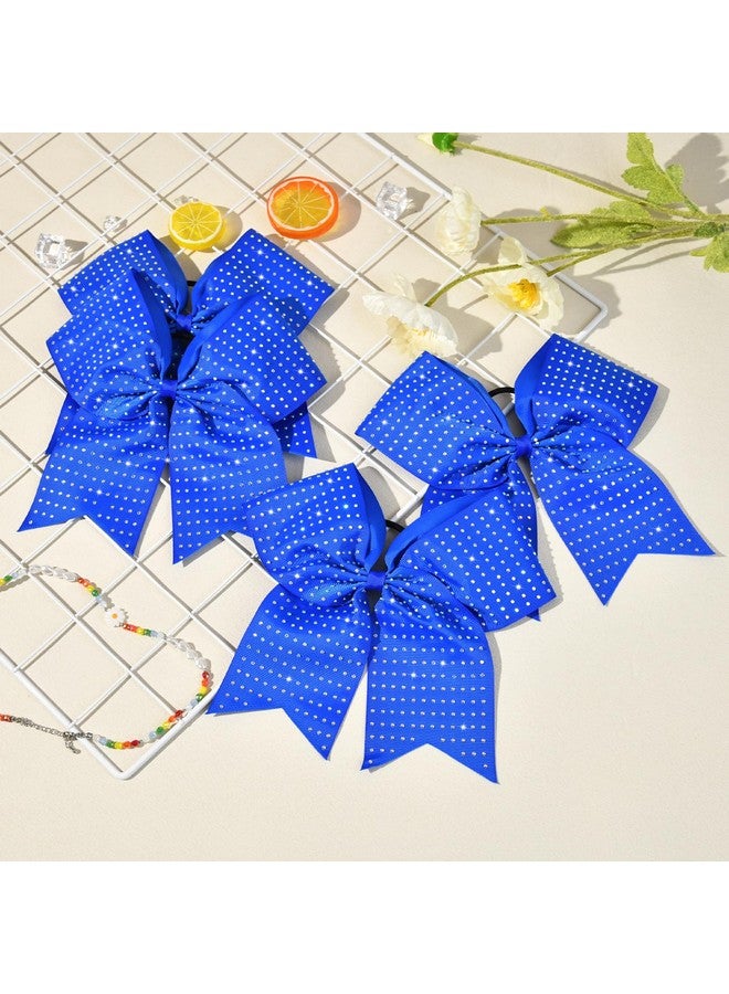 CEELGON 12 PCS Royal Blue Glitter Cheer Bows Large 8” Full Rhinestones Shiny Cheer Bow Elastic Hair Tie Bows for Teens Girls Softball Competition Sports Cheerleaders (Royal Blue) - Image 3