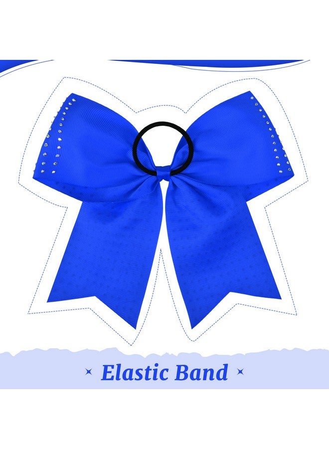 CEELGON 12 PCS Royal Blue Glitter Cheer Bows Large 8” Full Rhinestones Shiny Cheer Bow Elastic Hair Tie Bows for Teens Girls Softball Competition Sports Cheerleaders (Royal Blue) - Image 4
