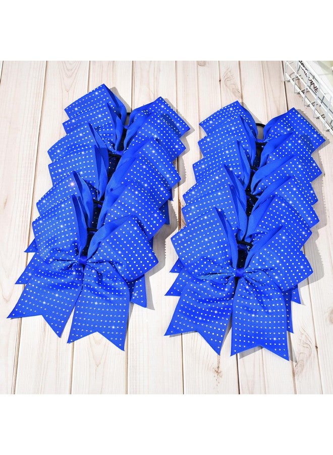 CEELGON 12 PCS Royal Blue Glitter Cheer Bows Large 8” Full Rhinestones Shiny Cheer Bow Elastic Hair Tie Bows for Teens Girls Softball Competition Sports Cheerleaders (Royal Blue) - Image 5