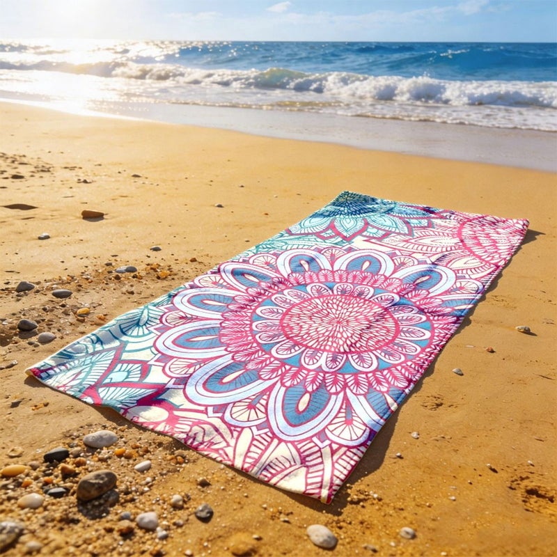 Mandala Design 150cm By 200cm Soft Lightweight Portable Beach Towel Machine Washable For Men And Women Suitable For Pool Fitness Diving Camping - Image 1
