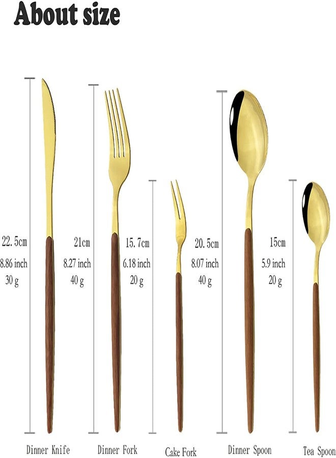 Naidev Gold 10Pcs Stainless Steel Silverware Set with Simulated Wooden Handle Flatware Cutlery Set for 2, Set for Home Restaurant Wedding, Dishwasher Safe. - Image 2