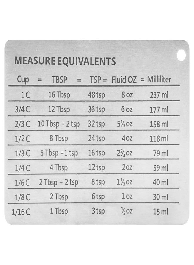 Kalsreui Measurement Conversion Chart Refrigerator Magnet,18/8 Stainless Steel Measure Equivalents Conversions for Cups, Tablespoons, Teaspoons, Fluid Oz and Milliliters - Image 1