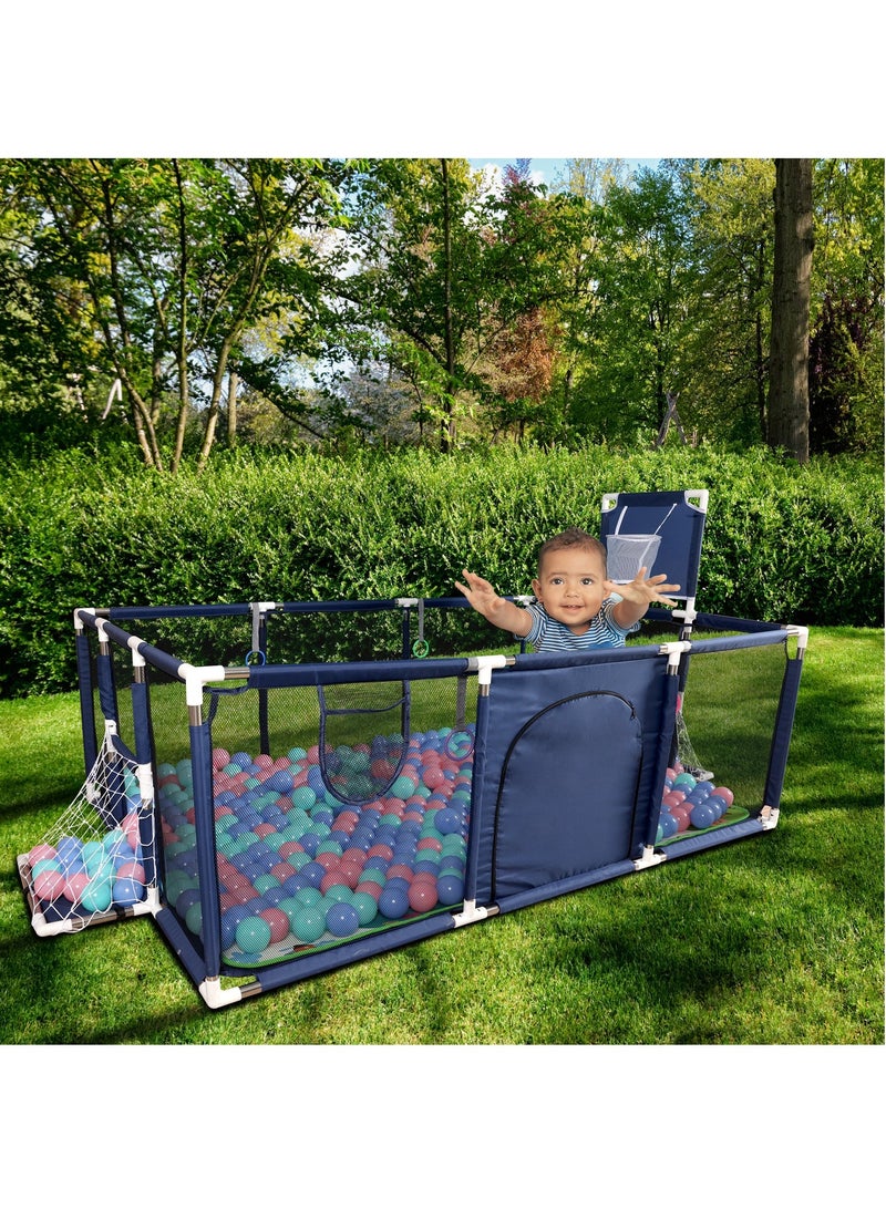 DURKU Safety Large Portable Play Pen For Twin, Baby And Toddler Indoor Outdoor With Extra Tall Size, Fun Activities, Basketball Hoop  Mat blue - Image 5