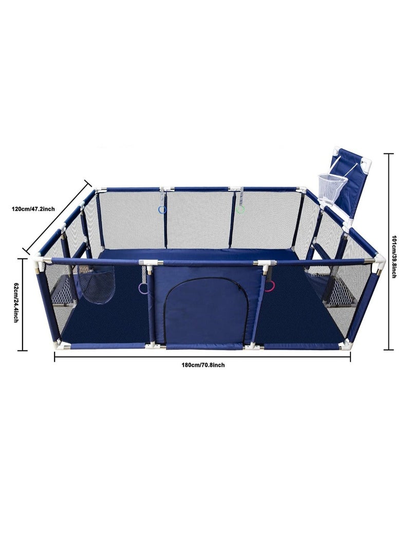 DURKU Safety Large Portable Play Pen For Twin, Baby And Toddler Indoor Outdoor With Extra Tall Size, Fun Activities, Basketball Hoop  Mat blue - Image 3