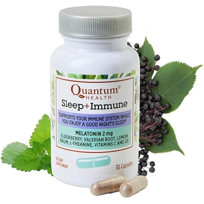 Quantum Health Sleep Immune Support Supplement Melatonin 2mg L Theanine & Valerian Root Plus Elderberry Vitamin C & D Immunity Boost - 30 Capsules - Image 1