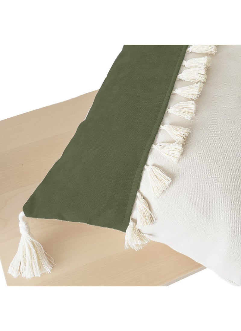 Ritmo Home Tasseled Fringed Scandinavian Throw Pillow Cover Green Cream  - Image 3