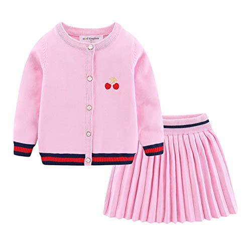 Mud Kingdom Knit Sweater Outfits for Toddler Girls Cute Cherry Pink 4T - Image 1