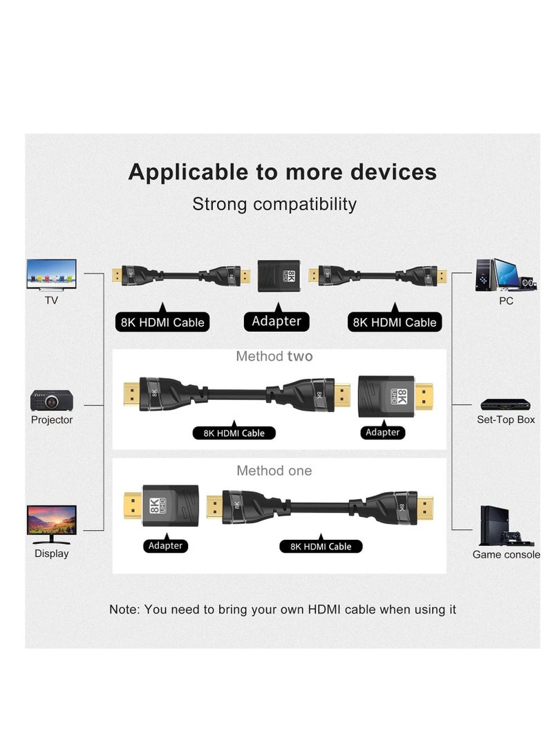 Excefore 2 Pack 8K HDMI Coupler, 2.1 Female to Female Adapter and HDMI Male to Female Connector, Support 8K@60Hz, 4K@120Hz, HDR, eARC, Suitable for Laptop, PC, Monitor  - Image 4