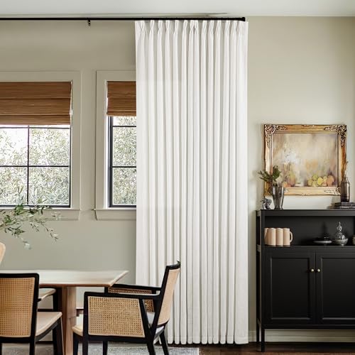 TWODRAPES Thick Linen Semi Sheer Curtains 90 Inches Long for Living Room Bedroom Light Filtering Beige Off White Textured Burlap Pinch Pleated Curtains 90 Length Hooks Rings Back Tab for Sliding Door 2 Panels - Image 1