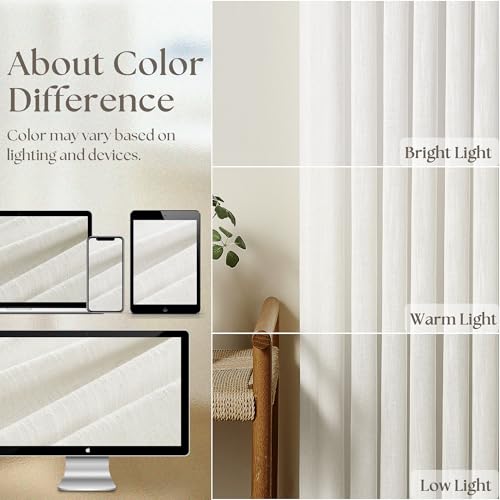 TWODRAPES Thick Linen Semi Sheer Curtains 90 Inches Long for Living Room Bedroom Light Filtering Beige Off White Textured Burlap Pinch Pleated Curtains 90 Length Hooks Rings Back Tab for Sliding Door 2 Panels - Image 4