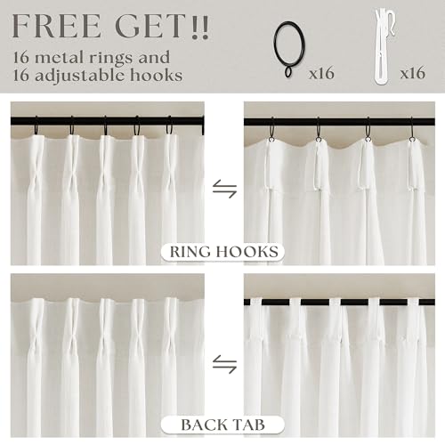 TWODRAPES Thick Linen Semi Sheer Curtains 90 Inches Long for Living Room Bedroom Light Filtering Beige Off White Textured Burlap Pinch Pleated Curtains 90 Length Hooks Rings Back Tab for Sliding Door 2 Panels - Image 5