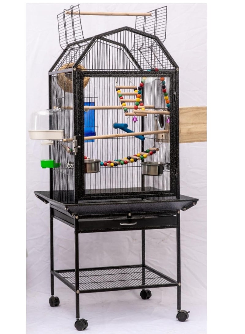 قفص بواجهة من الأكريليك من SHAMWA قفص ببغاء مع حامل متحرك 2 أعواد خشبية 2 حاوية طعام كبيرة مع حامل علوي للببغاوات الكبيرة مثل الكاسكو والكوكاتو والكونيور والببغاء والبادجي والسمك 123.57.57 سم - Image 1