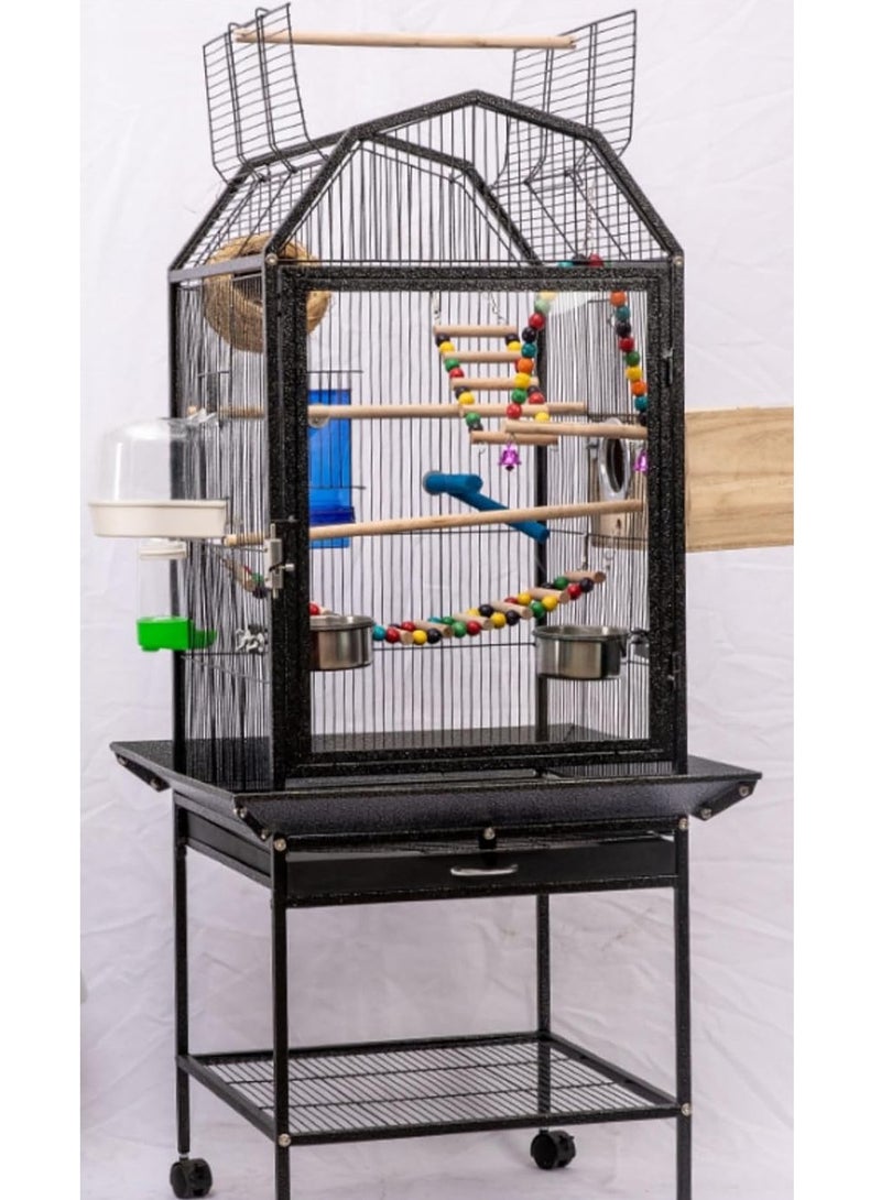 قفص بواجهة من الأكريليك من SHAMWA قفص ببغاء مع حامل متحرك 2 أعواد خشبية 2 حاوية طعام كبيرة مع حامل علوي للببغاوات الكبيرة مثل الكاسكو والكوكاتو والكونيور والببغاء والبادجي والسمك 123.57.57 سم - Image 3