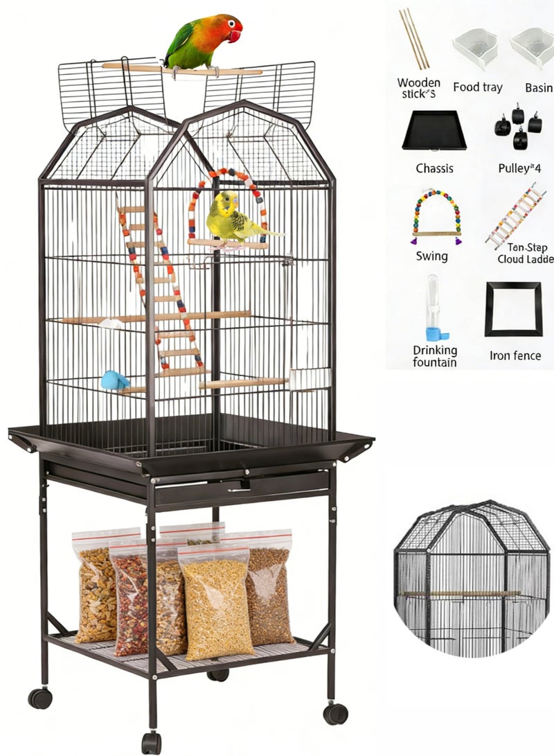 كيدل قفص الطيور الكبير فخم بيت الطيور مفتوح أعلى قفص الببغاء الوقوف مع المتداول الوقوف الطيور أرجحة الألعاب لعب السلم إمدادات الطيور - Image 1