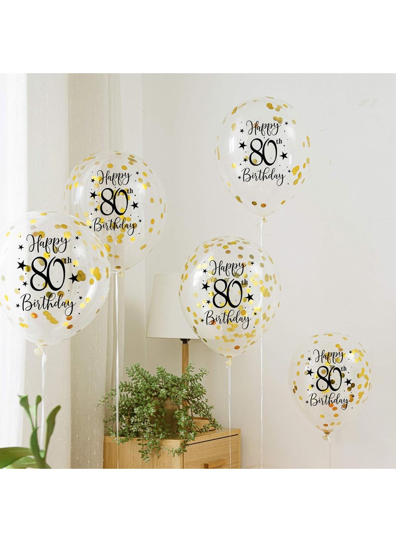 MAGJUCHE Gold 80th Confetti Latex Balloons Woman or Man Happy 80 Years Birthday Party Balloon Decoration With Confetti 12in 16 Pack  - Image 2