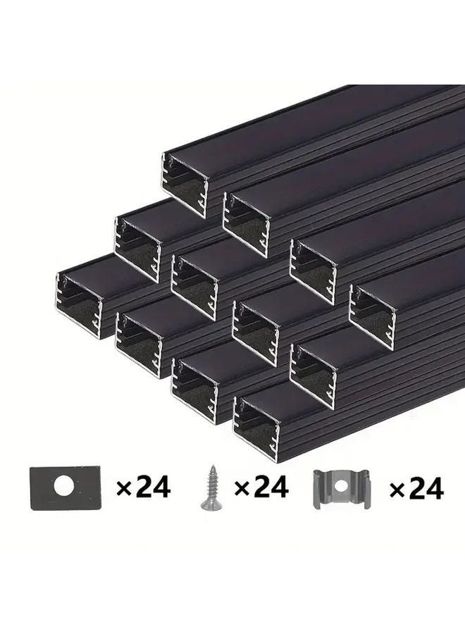 12Pcs 50cm Black LED Aluminum Channel System With Milky White Diffuser Cover - Image 1