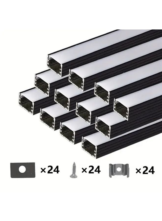 12Pcs 50cm Black LED Aluminum Channel System With Milky White Diffuser Cover - Image 3